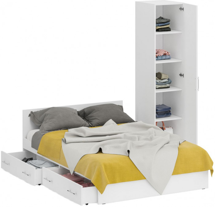 Кровать с ящиками 1400 + Пенал Стандарт, белый