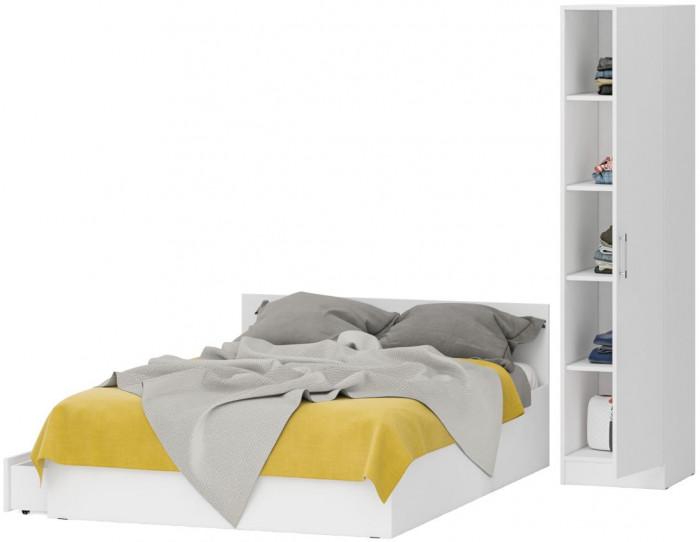Кровать с ящиками 1400 + Пенал Стандарт, белый