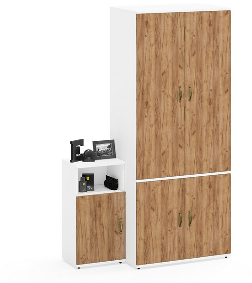 Лидер-8 Шкаф МД 19Б + Тумба МД 3.19, белый шагрень/крафт золото