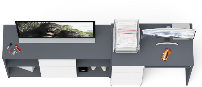 Мори компьютерный стол МС-1 левый + Тумба МТВ1204.1, графит/белый