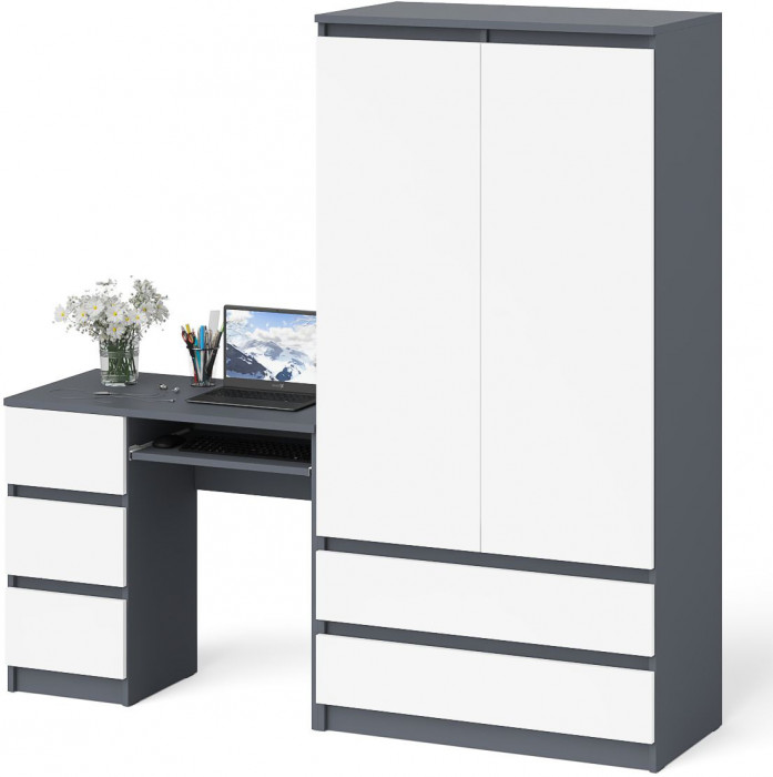 Мори компьютерный стол МС-6 левый + Шкаф МШ900.1, графит/белый