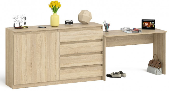 Мори письменный стол МСП1200.1 + Комод МК1600.1, дуб сонома