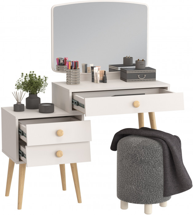 Афина Спальня 4-25901М1к.с. Трюмо + Банкетка 6-5137ТКШтем.серый Марта, цвет кашемир серый/ткань тёмно-серая, ШхГхВ 105х38,6х129 + 36х36х46 см, ун. сб.