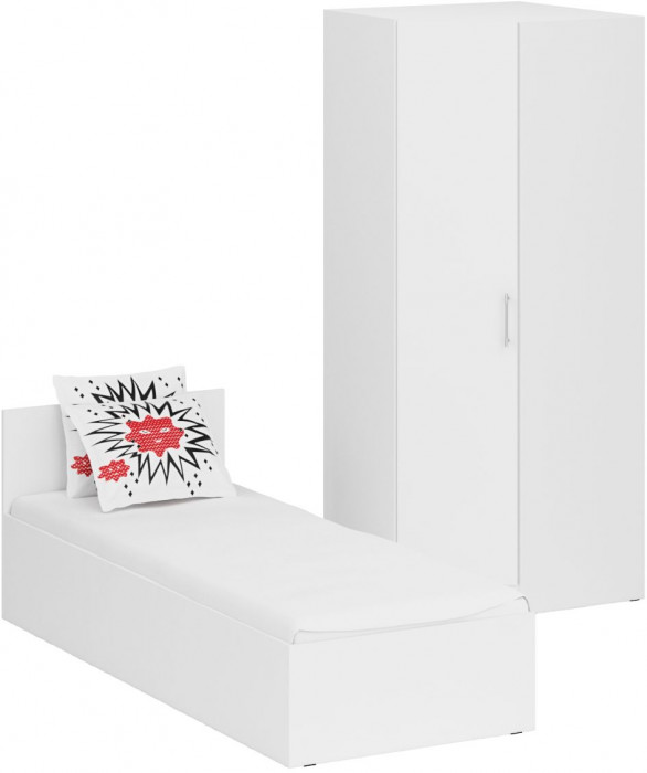 Кровать 0800 + Шкаф угловой Стандарт, цвет белый, ШхГхВ 83,5х203,5х70 + 81,2х81,2х200см., сп.м. 800х2000 мм., без матраса, основание есть