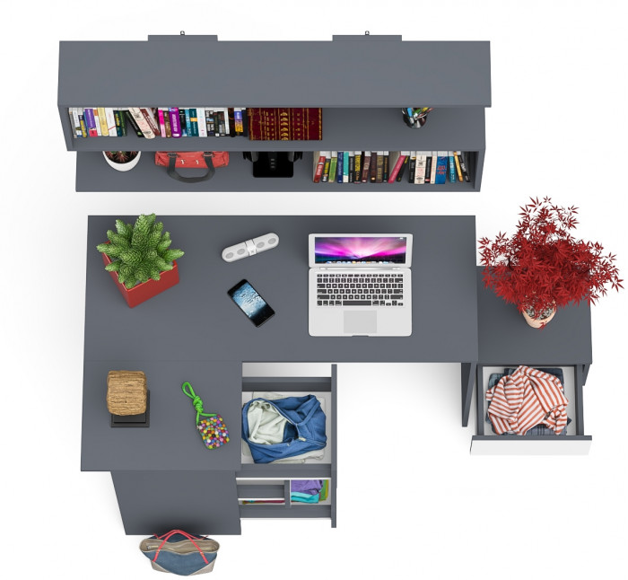 Мори компьютерный стол МС-16 левый + Тумба ТМП400.1 + Полка 1200, графит/белый