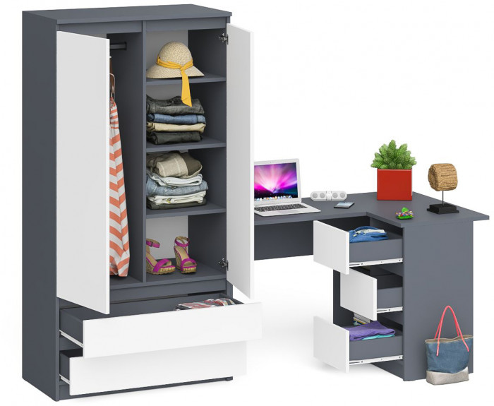 Мори компьютерный стол МС-16 правый + Шкаф МШ900.1, графит/белый