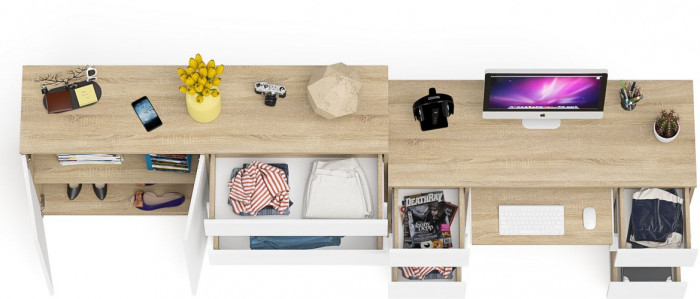 Мори Стол компьютерный МС-2 + Комод МК1600.1, цвет дуб сонома/белый, ШхГхВ 295,8х50х94 см., универсальная сборка
