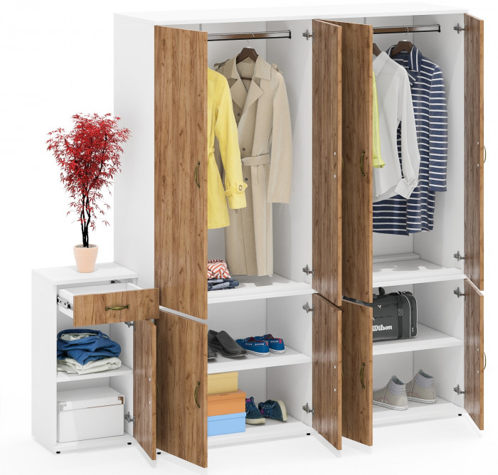 Лидер-8 Шкаф МД 19Б + Шкаф МД 19Б + Тумба МД 3.15, белый шагрень/крафт золото