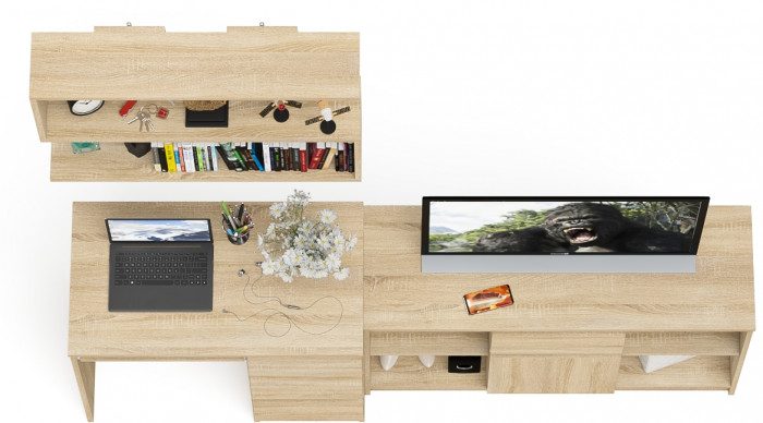 Мори компьютерный стол МС-6 правый + Тумба МТВ1204.1 + Полка 900, дуб сонома