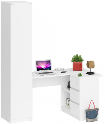 Мори Стол компьютерный МС-16 правый + Пенал МШ400.1, цвет белый, ШхГхВ 164,8х84,9х209,6 см., выдвижные ящики справа, НЕ универсальная сборка