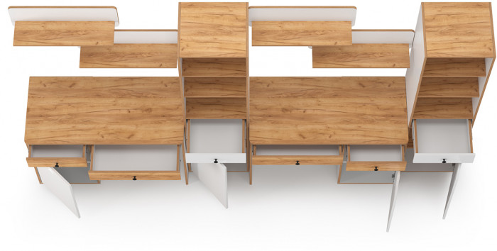 Вуди Компоновка № 16, цвет белый премиум/дуб крафт золотой, ШхГхВ 310х52,7х180,3 см., универсальная сборка