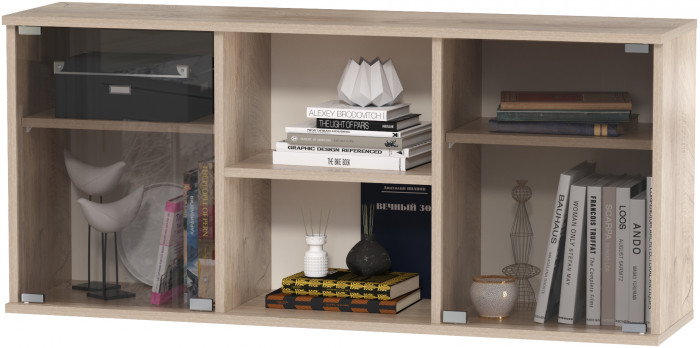 КР100 Бостон № 21, цвет дуб эндгрейн элегантный/фасады МДФ милк рикамо софт, 12.69+10.51+13.155+12.69+10.51+13.155, ШхГхВ 307,6х57,2х194,4 см, ун. сб.