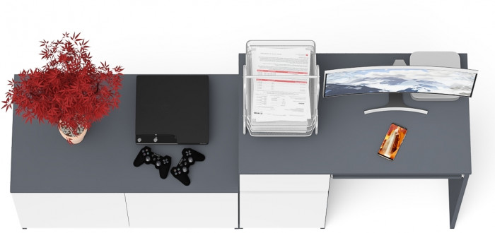 Мори компьютерный стол МС-1 левый + Тумба МА900.1, графит/белый