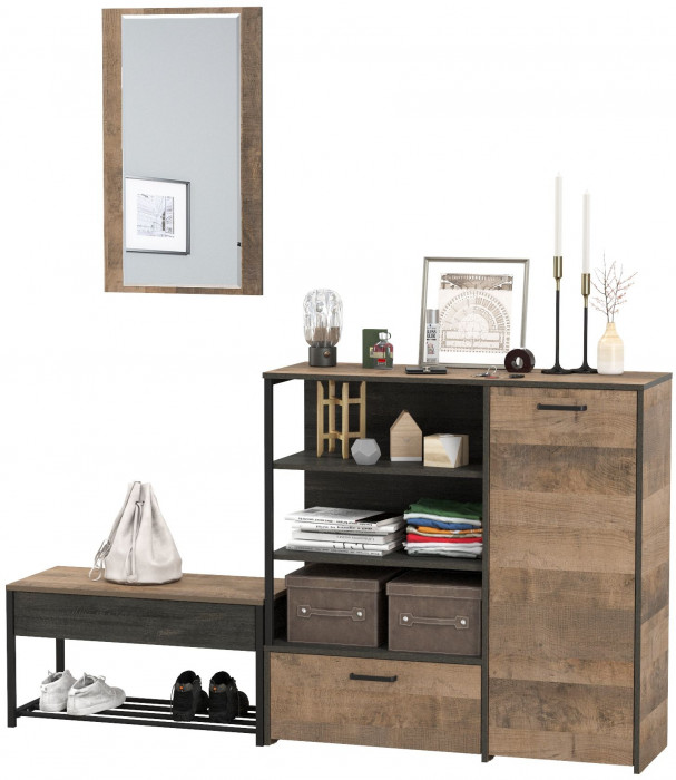 Трувор Прихожая 195, цвет дуб гранж песочный/интра, ШхГхВ 189х36,9х195 см., универсальная сборка