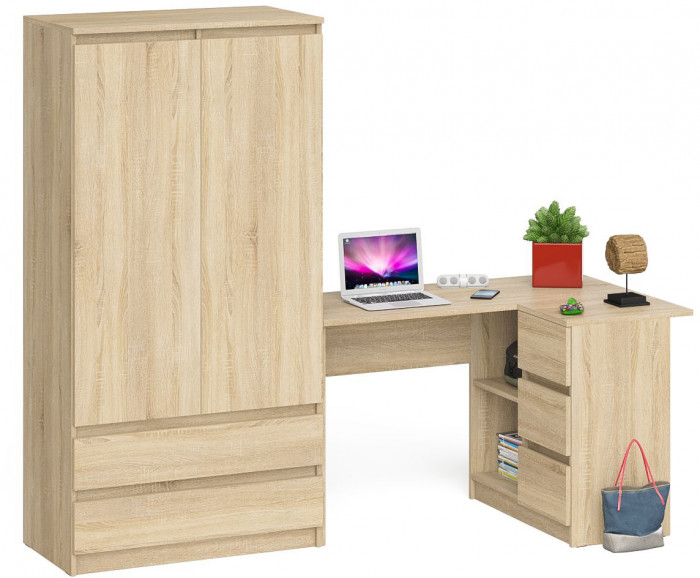 Мори компьютерный стол МС-16 правый + Шкаф МШ900.1, дуб сонома