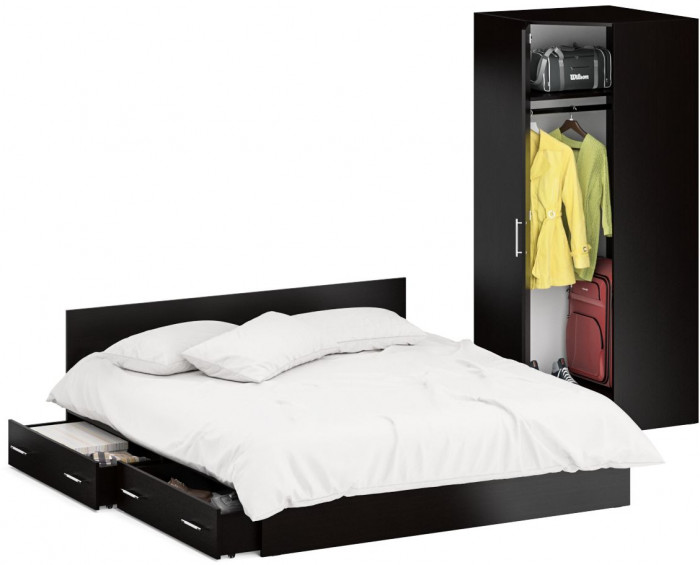 Кровать с ящиками 1800 + Шкаф угловой Стандарт, цвет венге, ШхГхВ 183,5х203,5х70 + 81,2х81,2х200 см., сп.м. 1800х2000 мм., без матраса, основание есть