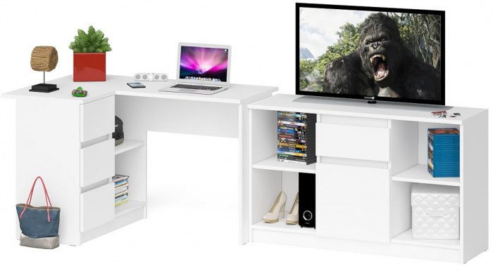 Мори Стол компьютерный МС-16 левый + Тумба МТВ1204.1, цвет белый, ШхГхВ 244,8х84,9х76,6 см., выдвижные ящики слева, НЕ универсальная сборка