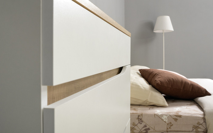 Муссон Кровать 11.41 + ортопед + 16.03 + 13.97 + Зеркало СВК + Тумба ТВ 13.276, цвет белый/чёрный/дуб эндгрейн элегантный, сп. м. 1600х2000 мм., б/м