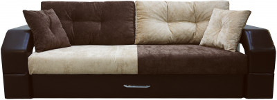 Диван-еврокнижка Манчестер, пружинный блок, 150х195, велюр/экокожа бежево-коричневый