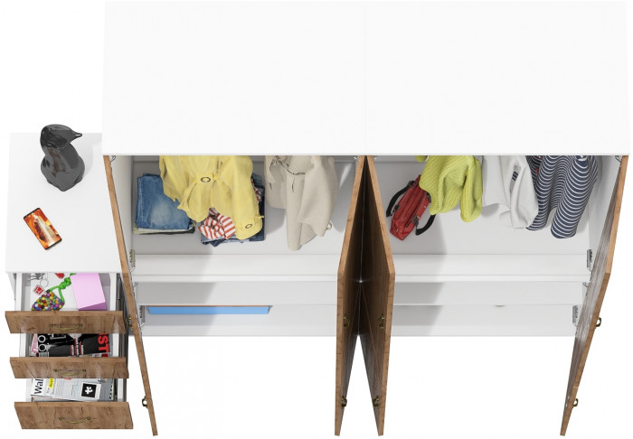 Лидер-8 Шкаф МД 19Б + Шкаф МД 19Б + Тумба МД 3.16, белый шагрень/крафт золото