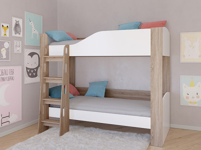 Кровать двухъярусная АСТРА 2 Сонома/Белый без ящика