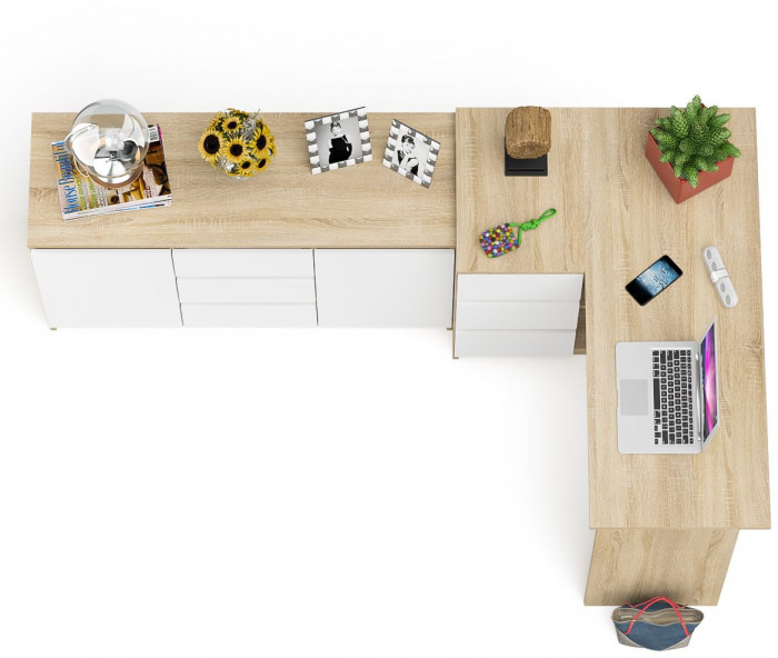 Мори компьютерный стол МС-16 левый + Комод МК1200.3, дуб сонома/белый