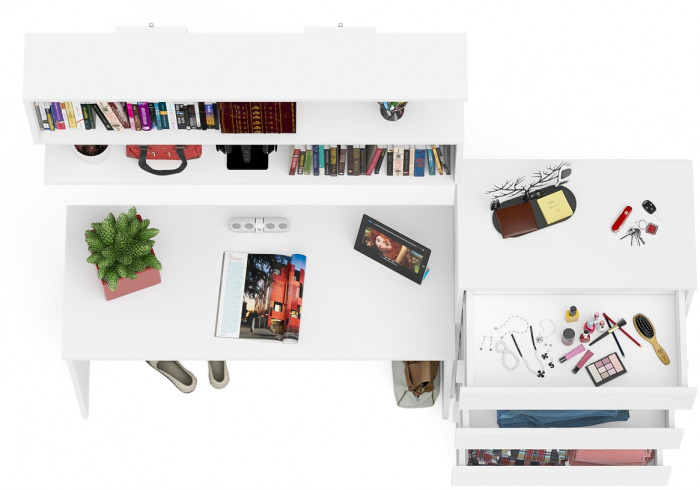 Мори письменный стол МСП1200.1 + Комод МК700.5 + Полка 1200, белый