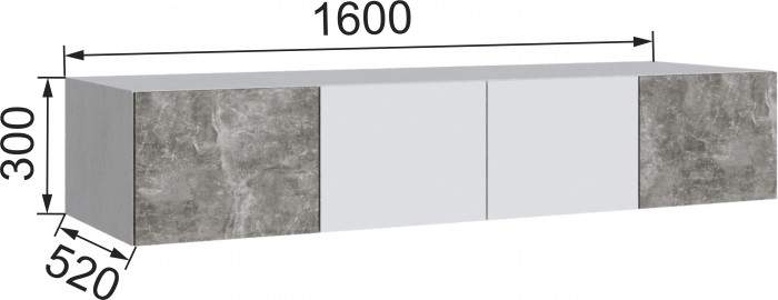 Шкаф 1,6 с антресолью и зеркалом Мадрид, Белый/Ателье светлое