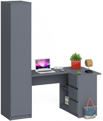 Мори Стол компьютерный МС-16 правый + Пенал МШ400.1, цвет графит, ШхГхВ 164,8х84,9х209,6 см., выдвижные ящики справа, НЕ универсальная сборка