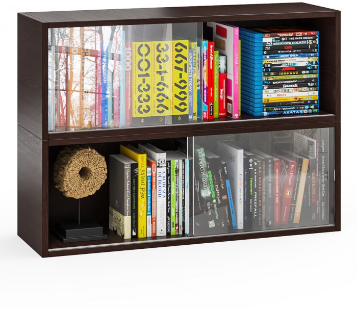 Две полки книжных С-МД-КН01, цвет венге, ШхГхВ размер каждой полки в отдельности: 83х25х30 см., стеклянные дверцы