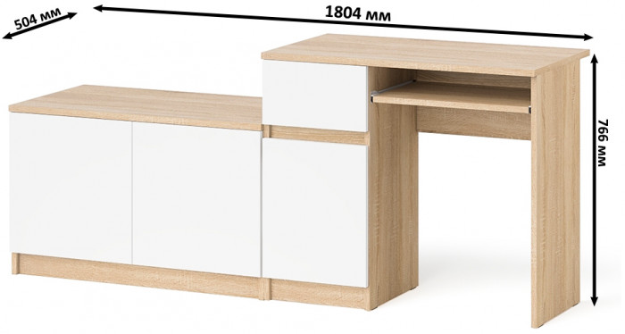 Мори компьютерный стол МС-1 левый + Тумба МА900.1, дуб сонома/белый