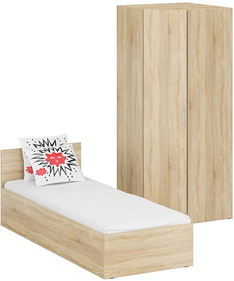 Кровать 0800 + Шкаф угловой Стандарт, цвет дуб сонома, ШхГхВ 83,5х203,5х70 + 81,2х81,2х200см., сп.м. 800х2000 мм., без матраса, основание есть