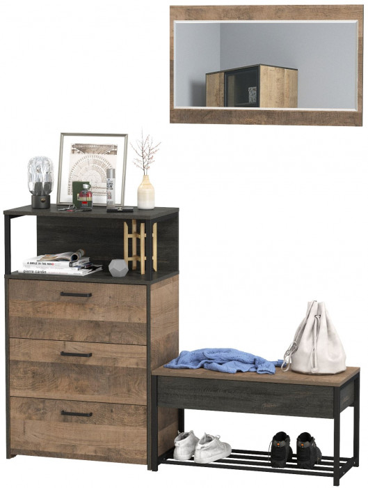 Трувор Прихожая 196, цвет дуб гранж песочный/интра, ШхГхВ 146х37х195 см., универсальная сборка