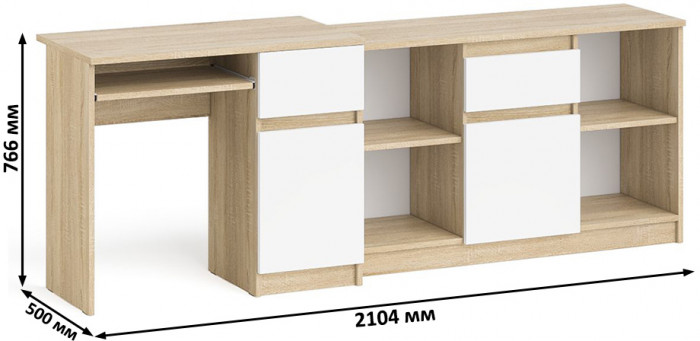 Мори компьютерный стол МС-1 правый + Тумба МТВ1204.1, дуб сонома/белый