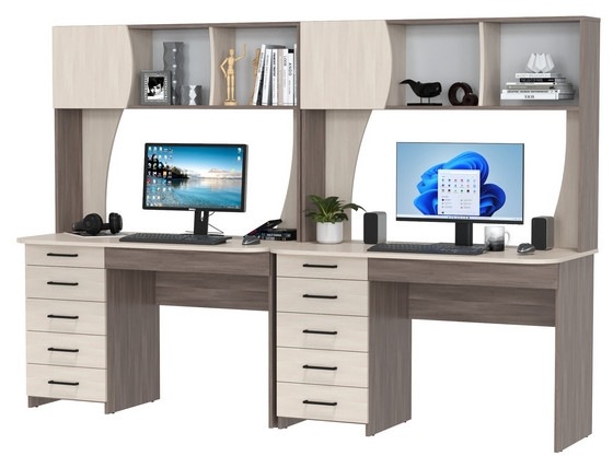 Два стола рабочих 6-0606бод.тем/св Сигма, цвет бодега тёмный/бодега светлый, ШхГхВ 241х60,5х166 см., НЕ универсальная сборка