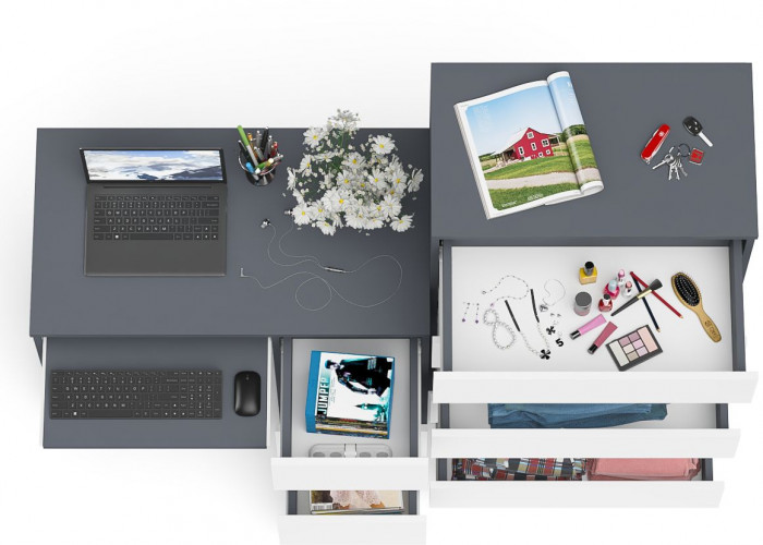 Мори компьютерный стол МС-6 правый + Комод МК700.5, графит/белый