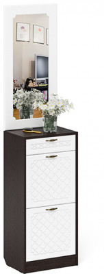 Прихожая П-6 Тумба для обуви 2 секции + Зеркало, цвет венге/фасады МДФ белое дерево фрезеровка ромб, ШхГхВ 50х35х210 см.