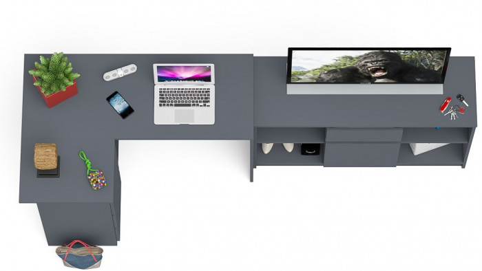 Мори Стол компьютерный МС-16 левый + Тумба МТВ1204.1, цвет графит, ШхГхВ 244,8х84,9х76,6 см., выдвижные ящики слева, НЕ универсальная сборка