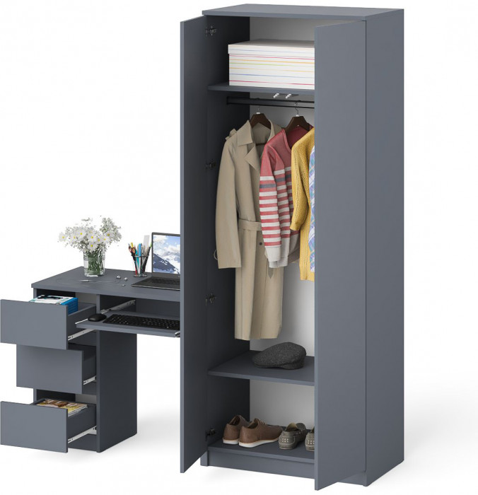 Мори Стол компьютерный МС-6 левый + Шкаф МШ800.1, цвет графит, ШхГхВ 170,4х50,4х209,6 см., выдвижные ящики слева, НЕ универсальная сборка