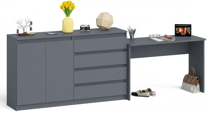 Мори Стол письменный МСП1200.1 + Комод МК1600.1, цвет графит, ШхГхВ 280,8х50х94 см., универсальная сборка