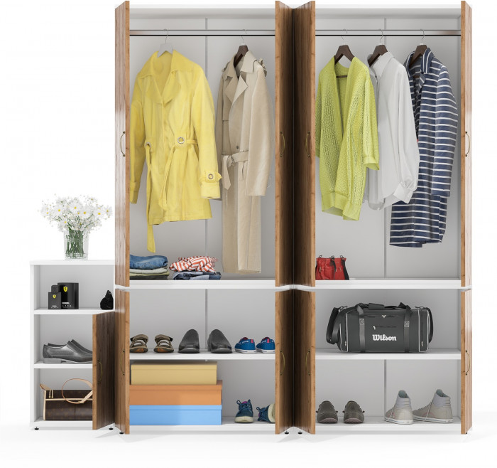 Лидер-8 Шкаф МД 19Б + Шкаф МД 19Б + Тумба МД 3.19, белый шагрень/крафт золото