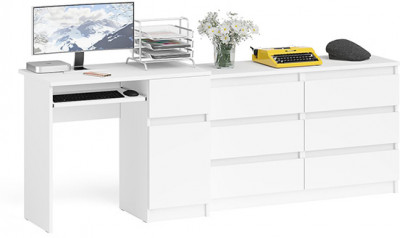 Мори компьютерный стол МС-1 правый + Комод МК1200.6, белый