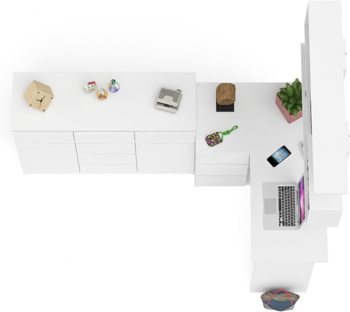 Мори компьютерный стол МС-16 левый + Комод МК1200.4 + Полка 1200, белый