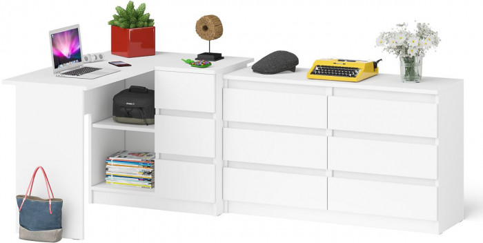 Мори компьютерный стол МС-16 правый + Комод МК1200.6, белый