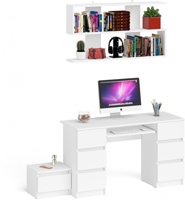 Мори компьютерный стол МС-2 + Тумба ТМП400.1 + Полка 1200, белый