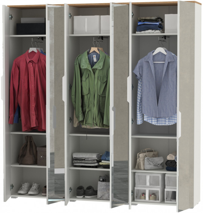 Октава 13.338 Шкаф для одежды + 13.338 Шкаф + 13.338, белый шагрень/дуб крафт золотой/фасады МДФ белый шагрень/зеркало