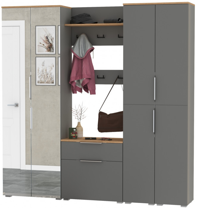 Октава Прихожая 31, серый графит/дуб крафт золотой/фасады МДФ серый графит