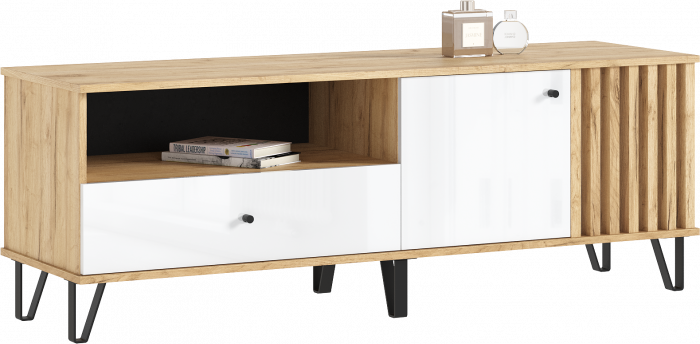 Роджинамиф Тумба ТВ 1500, Дуб крафт/Белый глянец