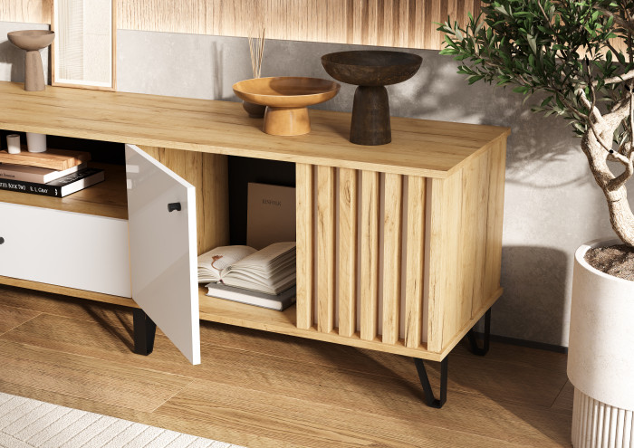 Роджинамиф Тумба ТВ 1500, Дуб крафт/Белый глянец