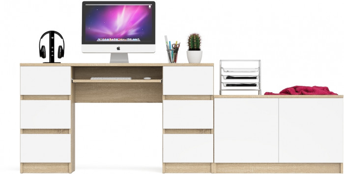 Мори Стол компьютерный МС-2 + Тумба МА900.1, цвет дуб сонома/белый, ШхГхВ 225,8х50,4х76,6 см., универсальная сборка